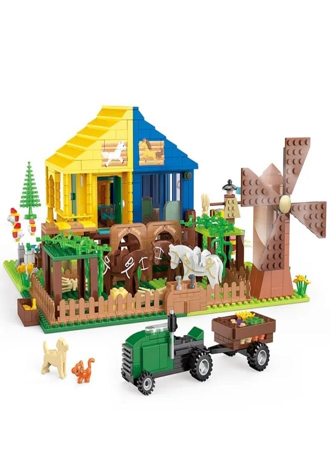 Brighterbee Building Blocks Farm House Set with Tractor, Windmill, Animals, and Accessories, 800+ Pieces - Image 1